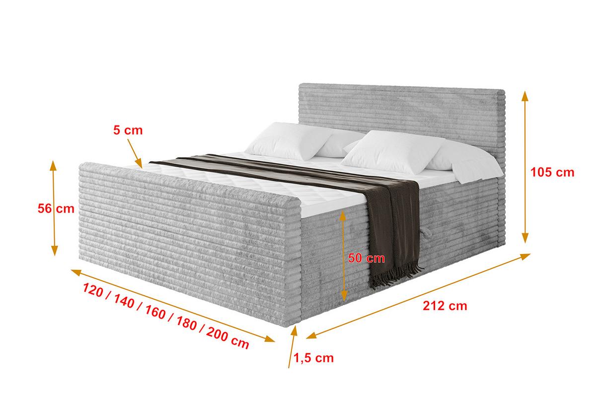 BOXBETT mit Matratze H3 und Lattenrost - TOLO-Z-v1 - 120x200 Cord - Hellgrau - Hellgrau, Holzwerkstoff (120/200cm)