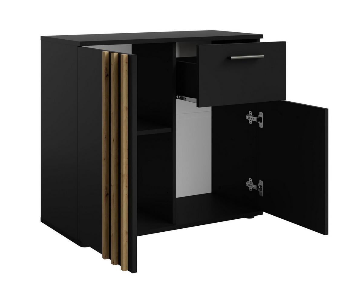 SIDEBOARD Turell 2D1SZ Schwarz 80/73/35 cm – Kommode mit Schublade - Schwarz, Holzwerkstoff/Kunststoff (80/73/35cm) - AX Living