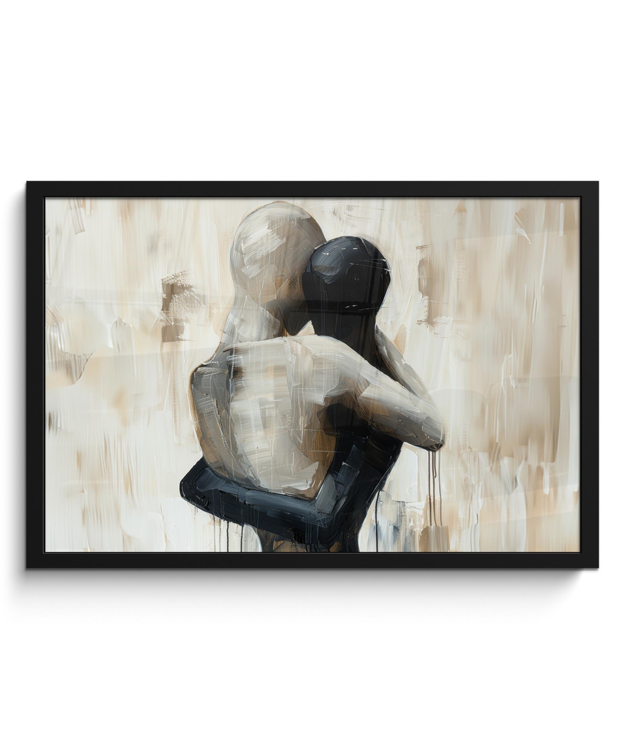 POSTER MIT RAHMEN Abstrakt - Liebe - Schwarz und weiß - Modern 60x40 cm - Schwarz, Papier (60/40cm) - MuchoWow