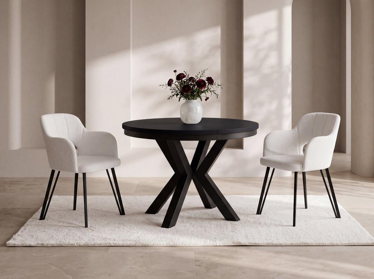 ESSTISCH Clara runder ausziehbarer, Schwarz 120-200/120/76 cm - Schwarz, Holzwerkstoff/Metall (120/200/76cm) - WFL GROUP