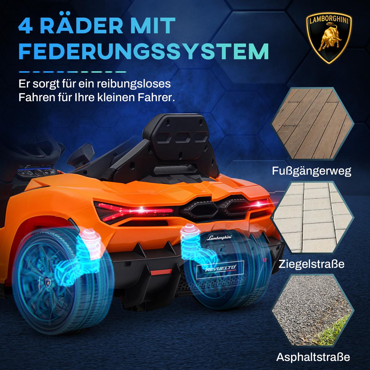 KINDER Elektroauto 12V Kinderauto mit 2,4G Fernbedienung, Musik, Orange - Orange, Metall (105/60/40cm) - AIYAPLAY