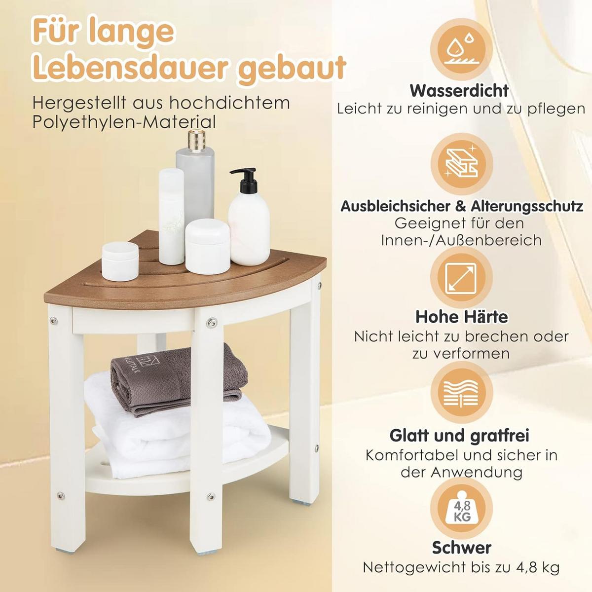 DUSCHBANK Bad Braun - Braun, Kunststoff (33/44/33cm) - COSTWAY