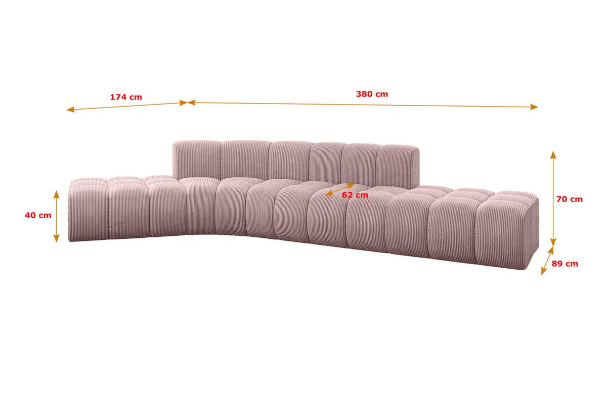 ECKSOFA modulares Sofa Solven-L1 - 380x174x70 cm Rosa - Rosa, Holzwerkstoff/Textil (380/174cm) - ALTDECOR