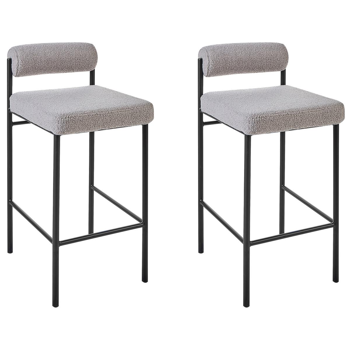 BARSTÜHLEN 2er-Set Bouclé Grau Amaya - Grau, Textil (42/82/42cm) - Beliani