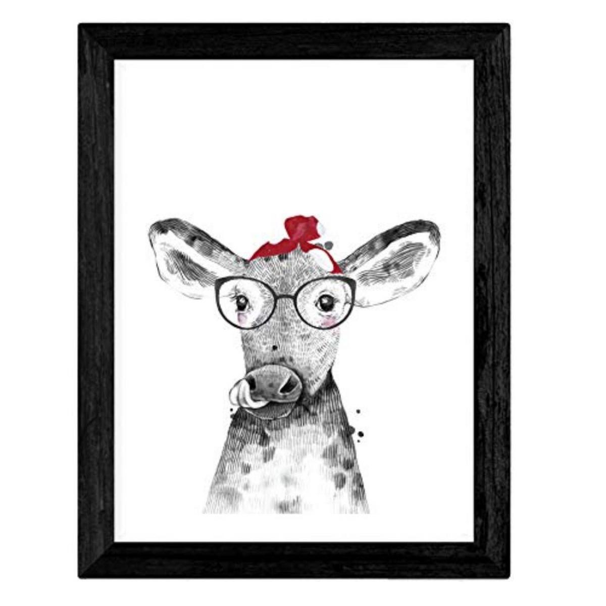 POSTER Set mit 4 „Tiere mit roten Accessoires“ A4 Schwarzer Rahmen - Schwarz, Papier (29.7/3cm) - Nacnic