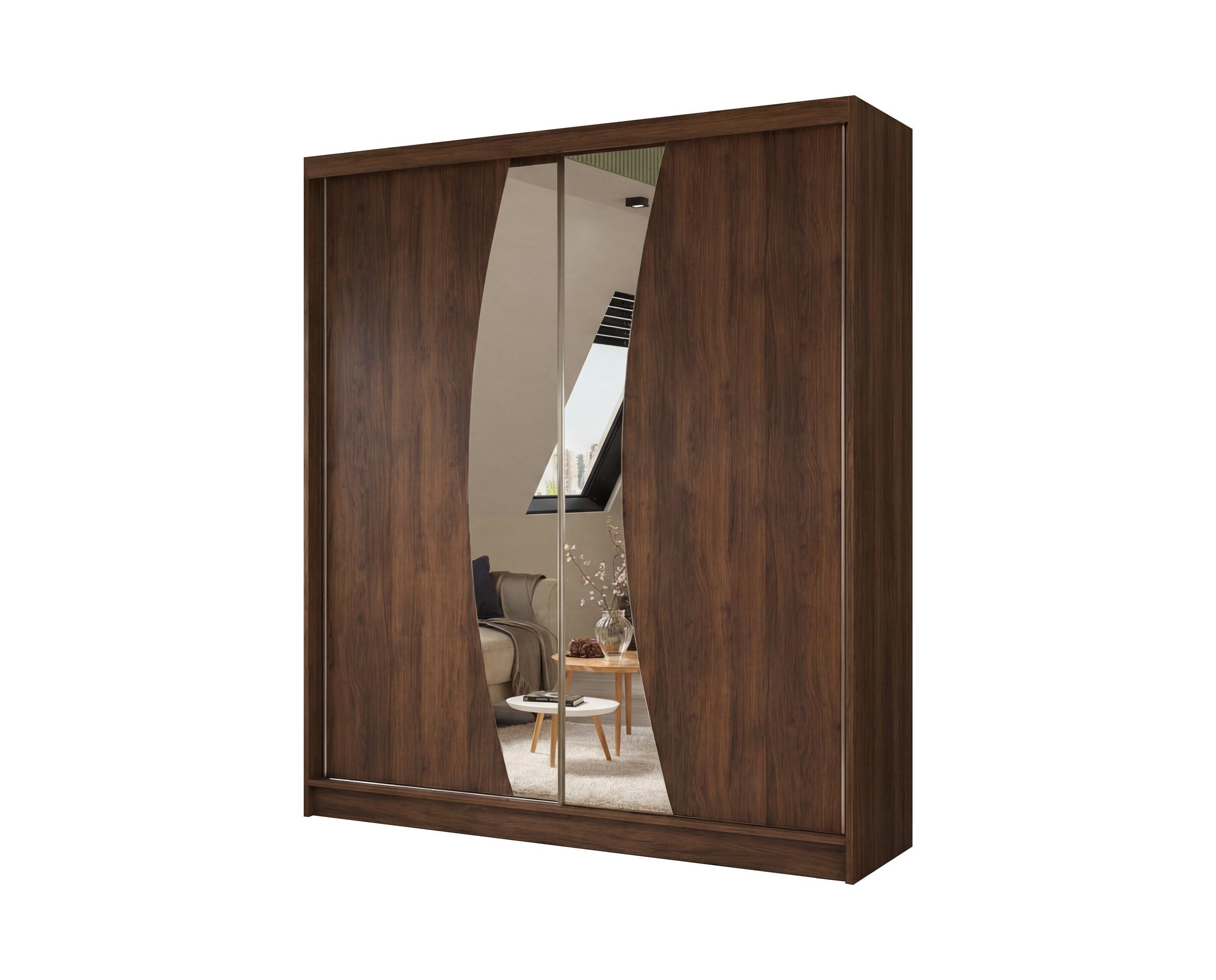 SCHWEBETÜRENSCHRANK VOCE 200/216/61 cm Modern Kleiderschrank 2-türig mit Spiegel Nussbaumfarben - Nussbaumfarben, Holzwerkstoff (200/216/61cm) - MASSENO