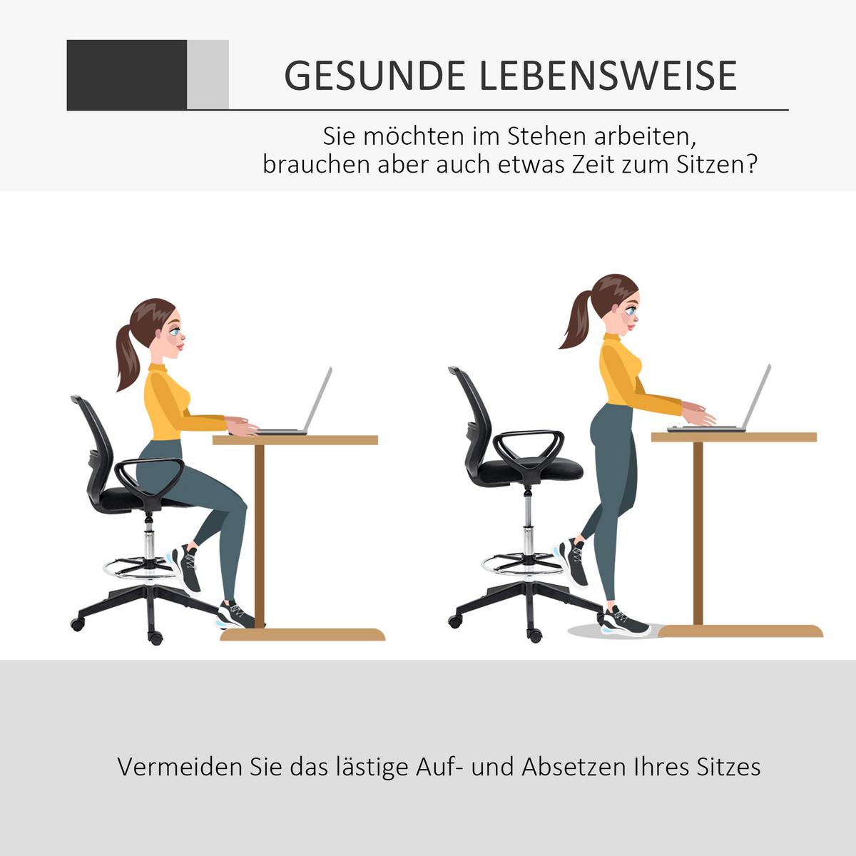 ARBEITSSTUHL Ergonomischer Drehstuhl Bürostuhl höhenverstellbar mit Fußstütze - Schwarz, Textil (66/120/68cm) - Vinsetto