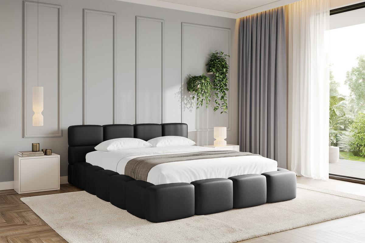 POLSTERBETT mit Bettkasten und Lattenrost, Bett mit Kopfteil, Boxbett ohne Matratze, Doppelbett mit Stauraum - NATA-v1 200x200 Schwarz - Schwarz, Holzwerkstoff/Textil (200/200cm) - ALTDECOR