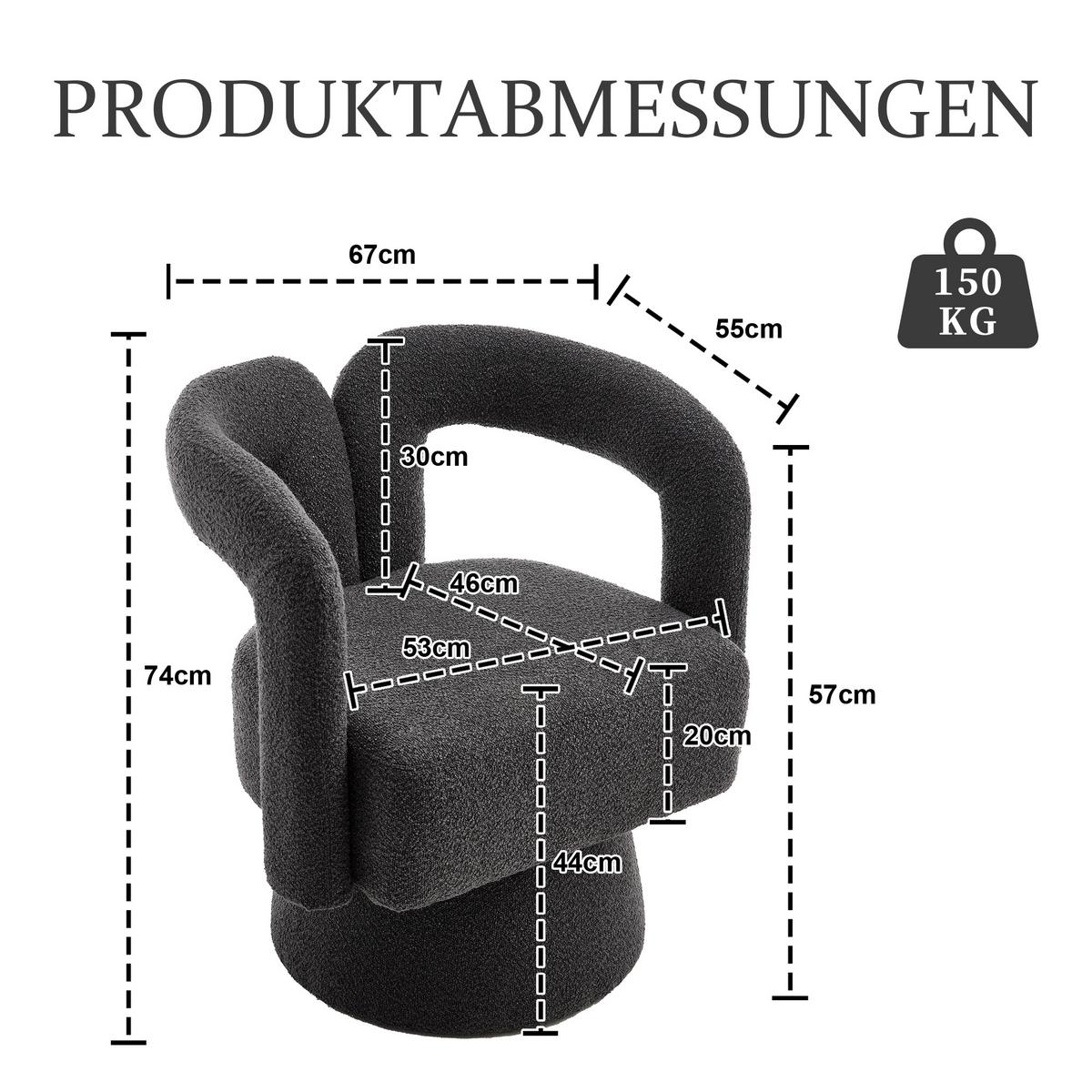 DREHSESSEL 360° Boucle Akzentstuhl Polstersessel für Wohnzimmer & Büro - Dunkelgrau, Textil (67/74/55cm) - Urban Meuble