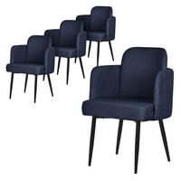 ESSZIMMERSTÜHLE 4er Set Dunkelblau mit Stoffbezug Rattan Optik - Schwarz/Dunkelblau, Textil/Metall (59/86/59cm) - ML-DESIGN