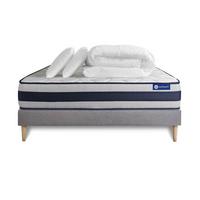 BETT Actiflex ergo Taschenfederkern und Memory-Schaum 160 x 200 cm h4 - Kit Bettgestell Grau - Mit Kissen und Bettdecke - Beige/Grau, Karton/Holz (160/200cm) - ACTISOM