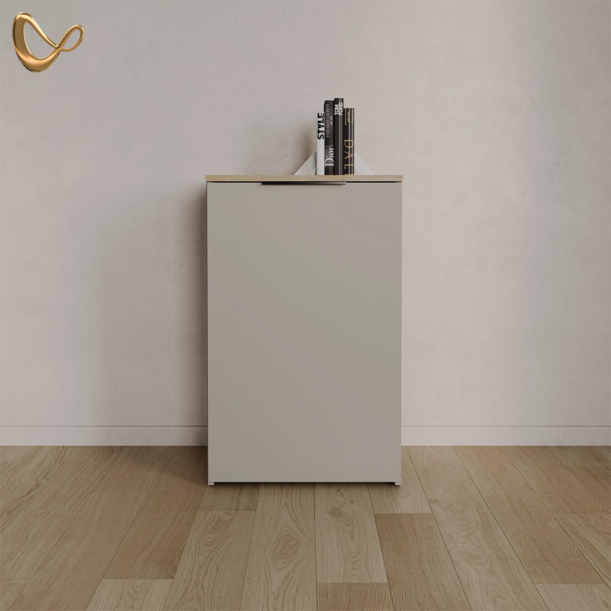 KOMMODE Piave Greige mit Regal - Greige, Holzwerkstoff (50/80/40cm) - Livinity®