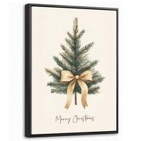 LEINWAND Bilder mit Rahmen - Weihnachtsbaum - Weihnachten - Frohe Weihnachten - Beige - 30x40 - Sandfarben, Textil (30/40cm) - MuchoWow