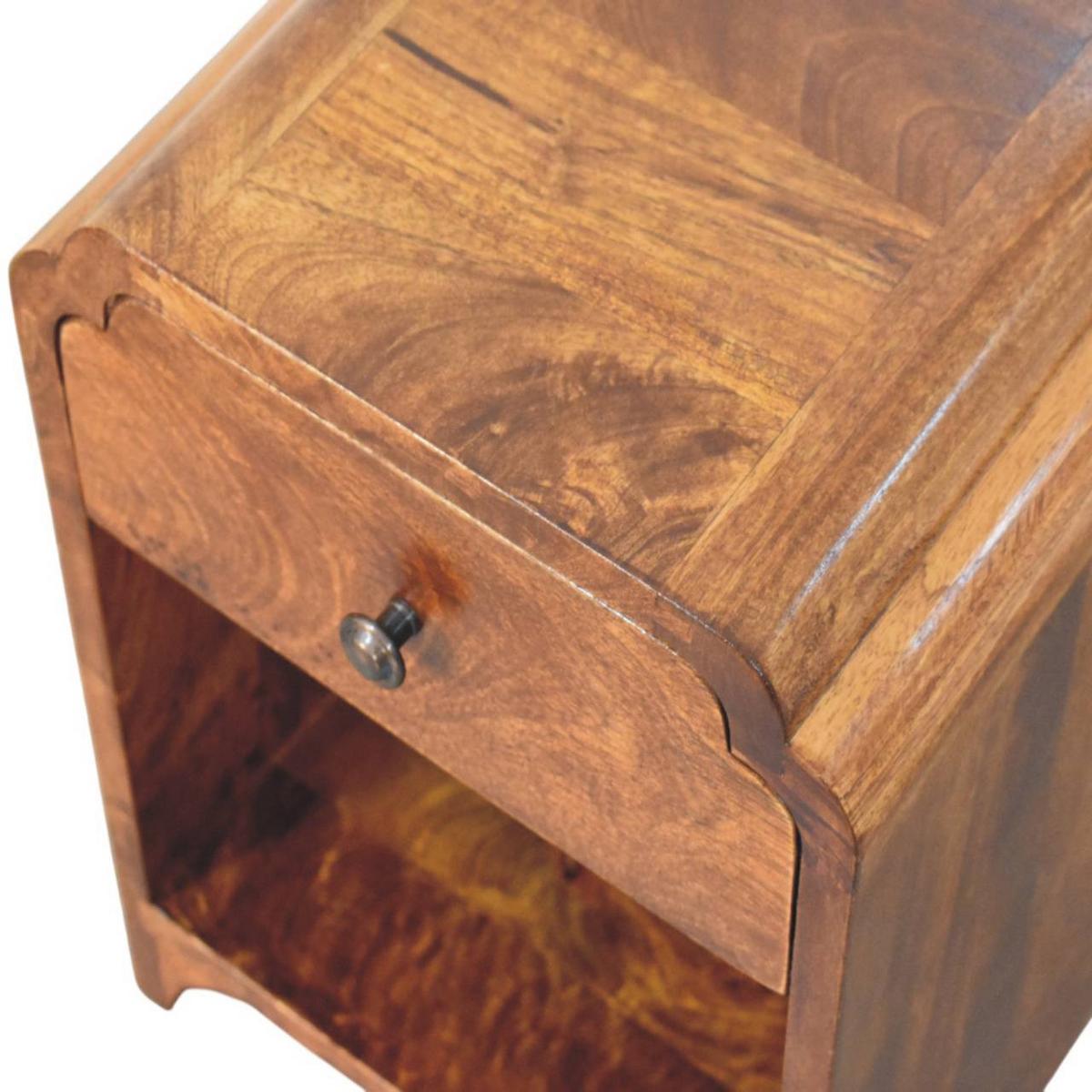 NACHTTISCH Massivholz Newton Mini Kastanienbraun, 1 Schublade und 1 Offenes Regal, Dunkelbraun - Dunkelbraun/Messingfarben, Mangoholz/Holz (30/40/30cm) - Artisan Furniture