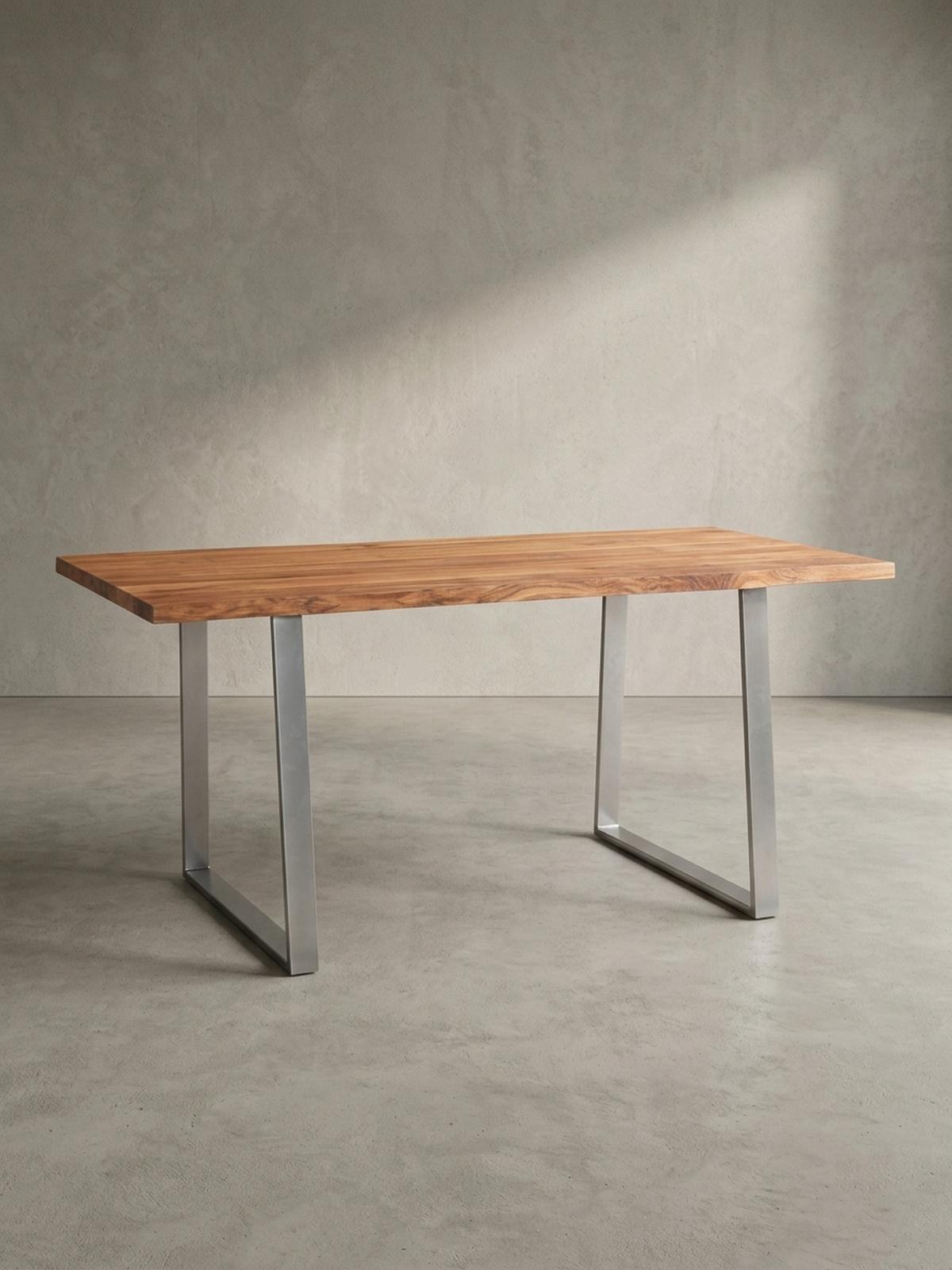 ESSTISCH Massivholz Baumkante Metallgestell Handgefertigt TARN, Goldbraun-Chrom 120x60x76 cm - Chromfarben/Braun, Holz/Metall (60/120/76cm) - KADIMA DESIGN