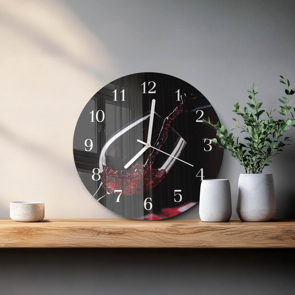 WANDUHR aus Glas Ø30 cm - Wein - Schwarz, Glas (30/30/0.4cm) - TULUP