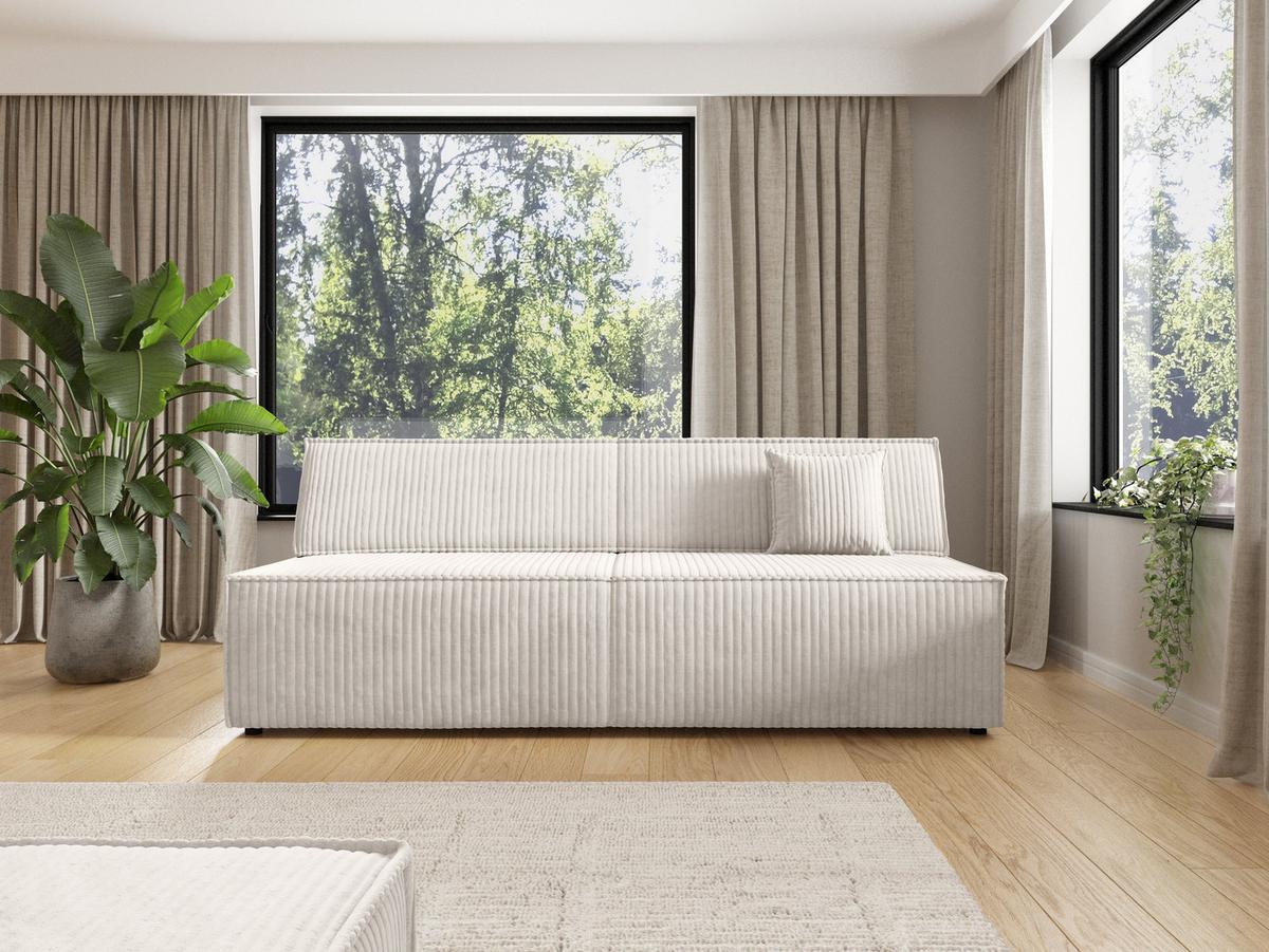 BETTSOFA TESSO Creme Kordstoff mit Schlaffunktion - Creme, Holz (202/74/94cm) - MASSENO