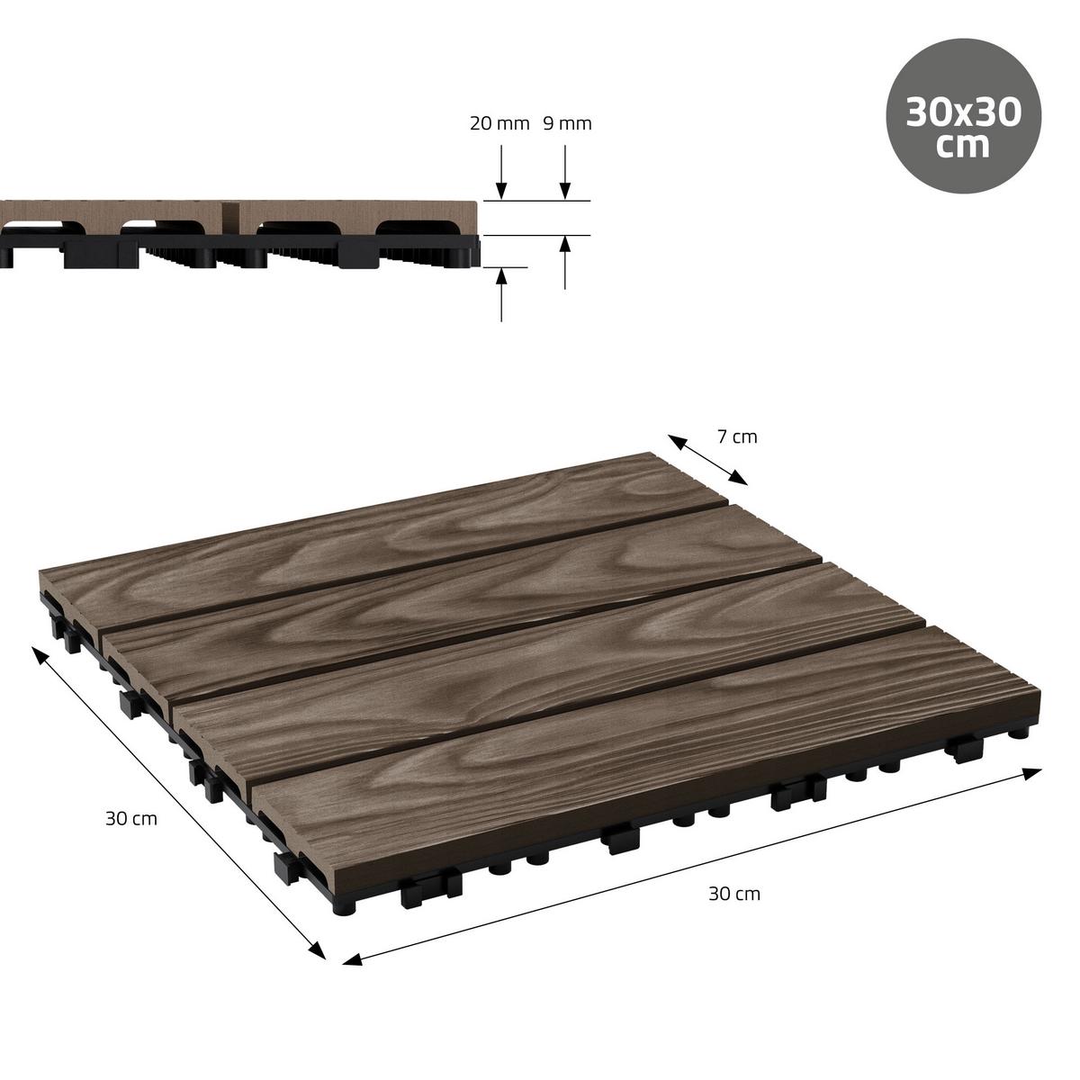 TERRASSENFLIESE Dunkelbraun 44 Stück - Dunkelbraun, Holzwerkstoff (30/30/2cm) - ML-DESIGN