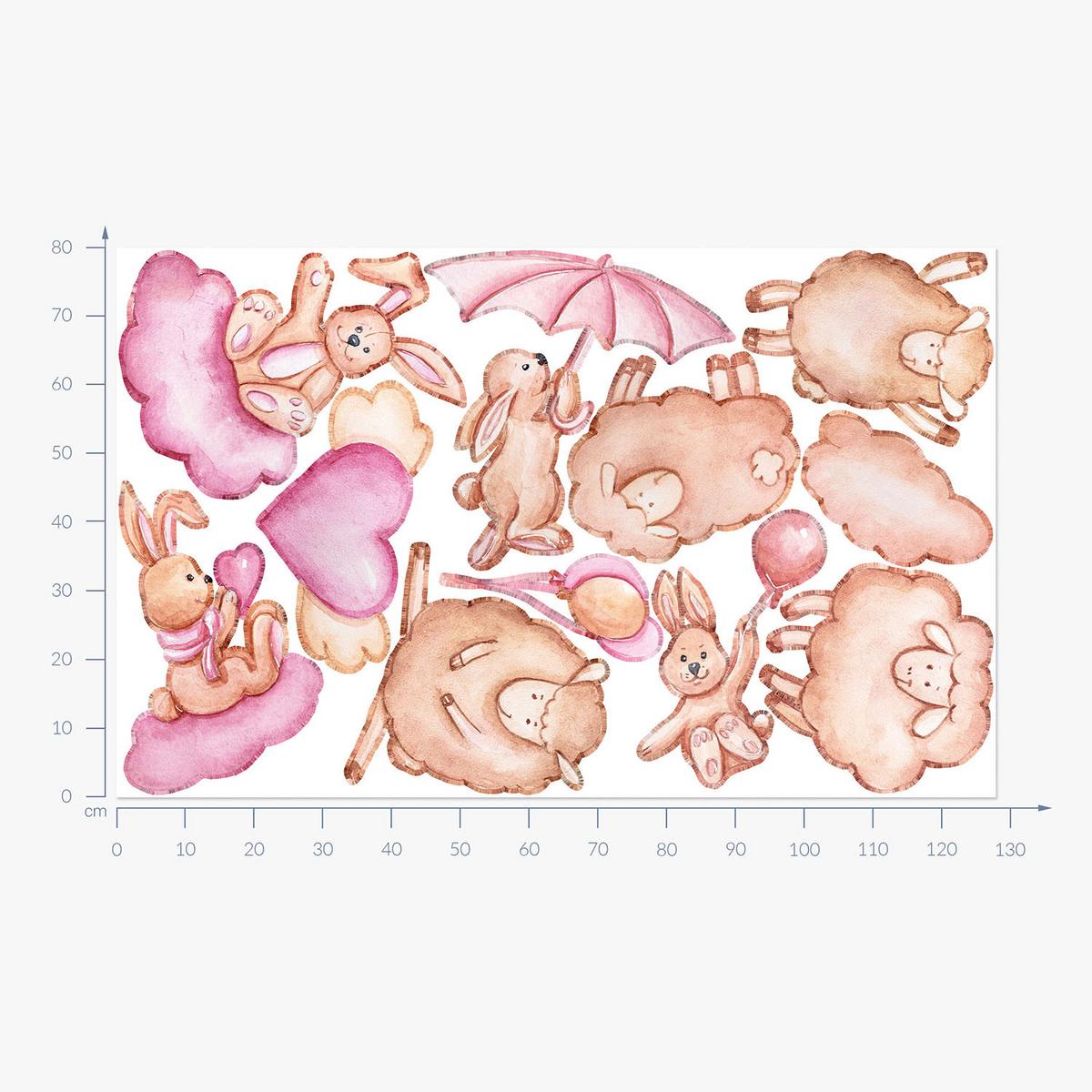WANDAUFKLEBER 80x128cm - Schafe, Lämmer und Kaninchen - Multicolor, Kunststoff (80/128/0.1cm) - Wallfluent