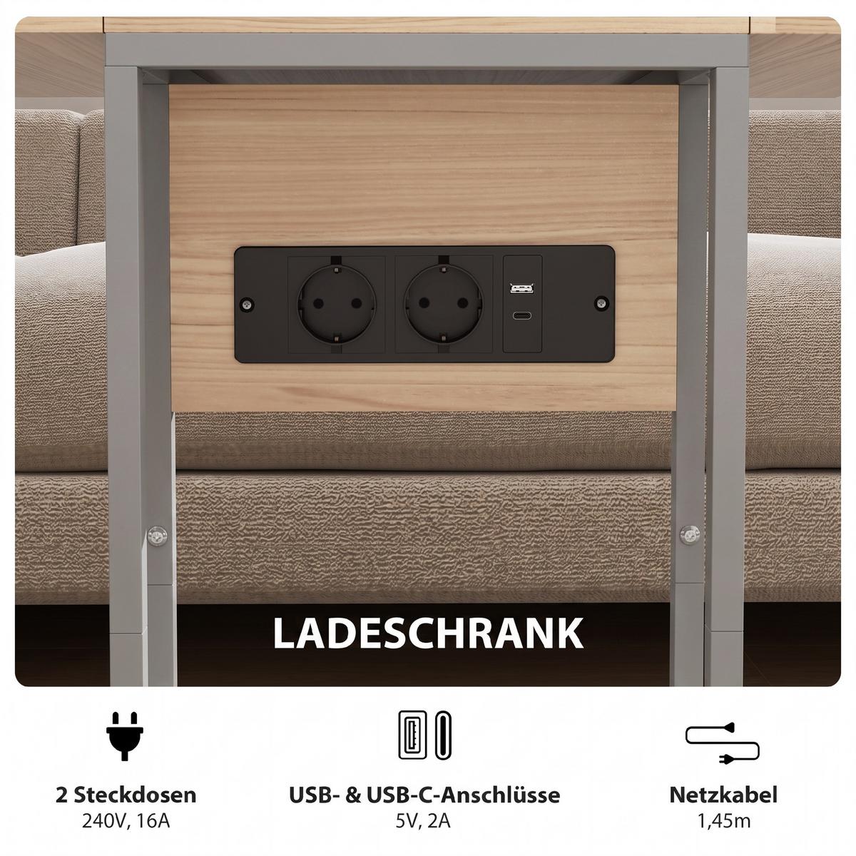 BEISTELLTISCH MDF Metall Naturholz - Beige/Naturfarben, Holzwerkstoff/Metall (39/29/57cm) - HOMCOM