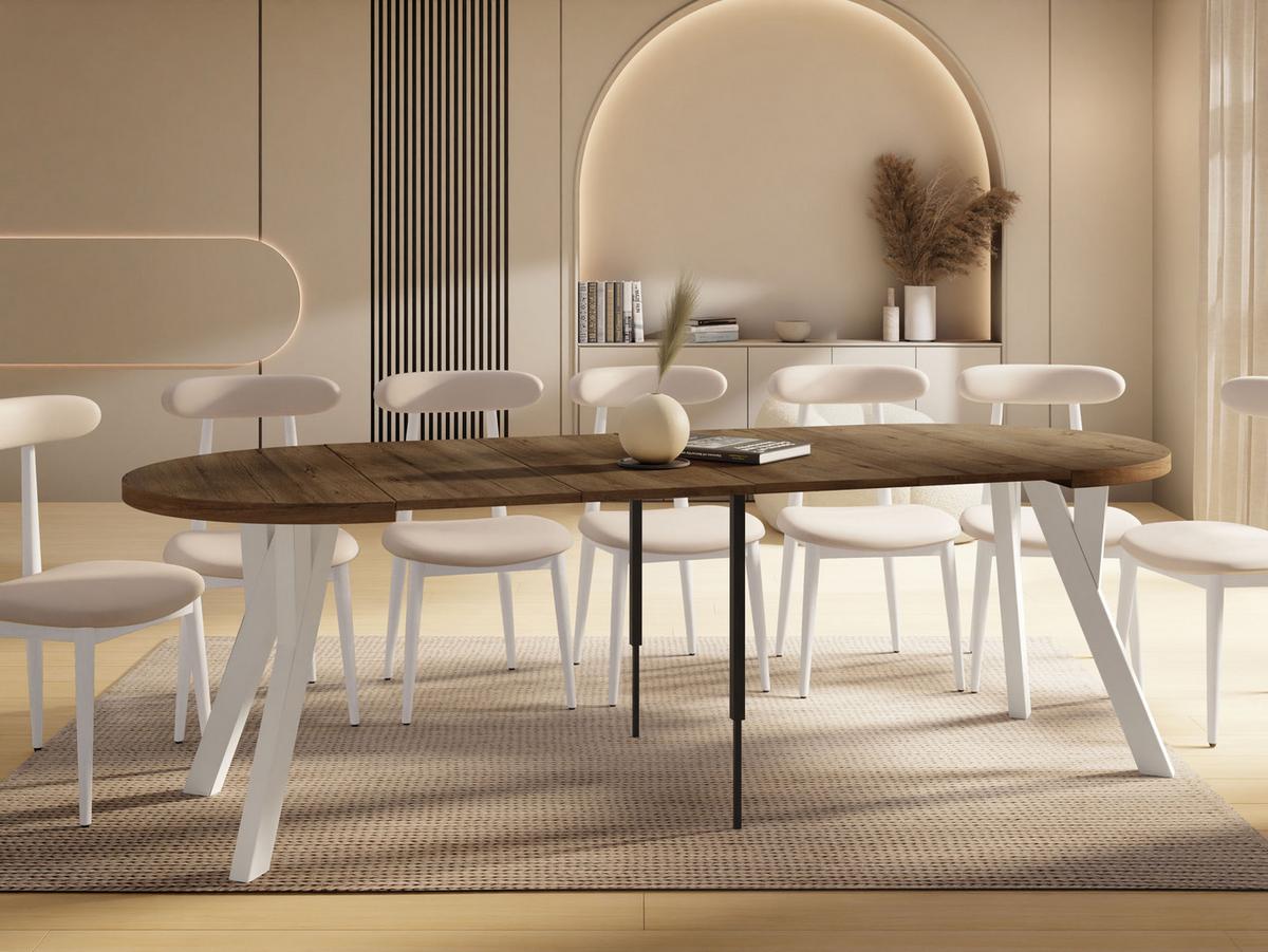 ESSTISCH Vero Weiß rund ausziehbar verlängerbar, Eiche Braun Rustikal 100-300/100/77 cm - Alteiche/Weiß, Holz/Holzwerkstoff (100/300/77cm) - WFL GROUP