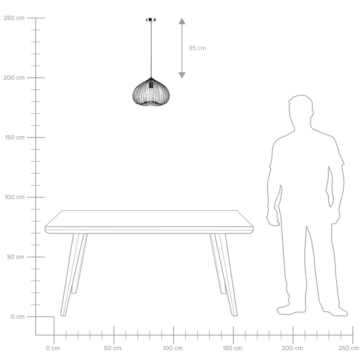 HÄNGELEUCHTE Tordino 38/38/115 cm - Schwarz, Metall (38/38/115cm) - Beliani