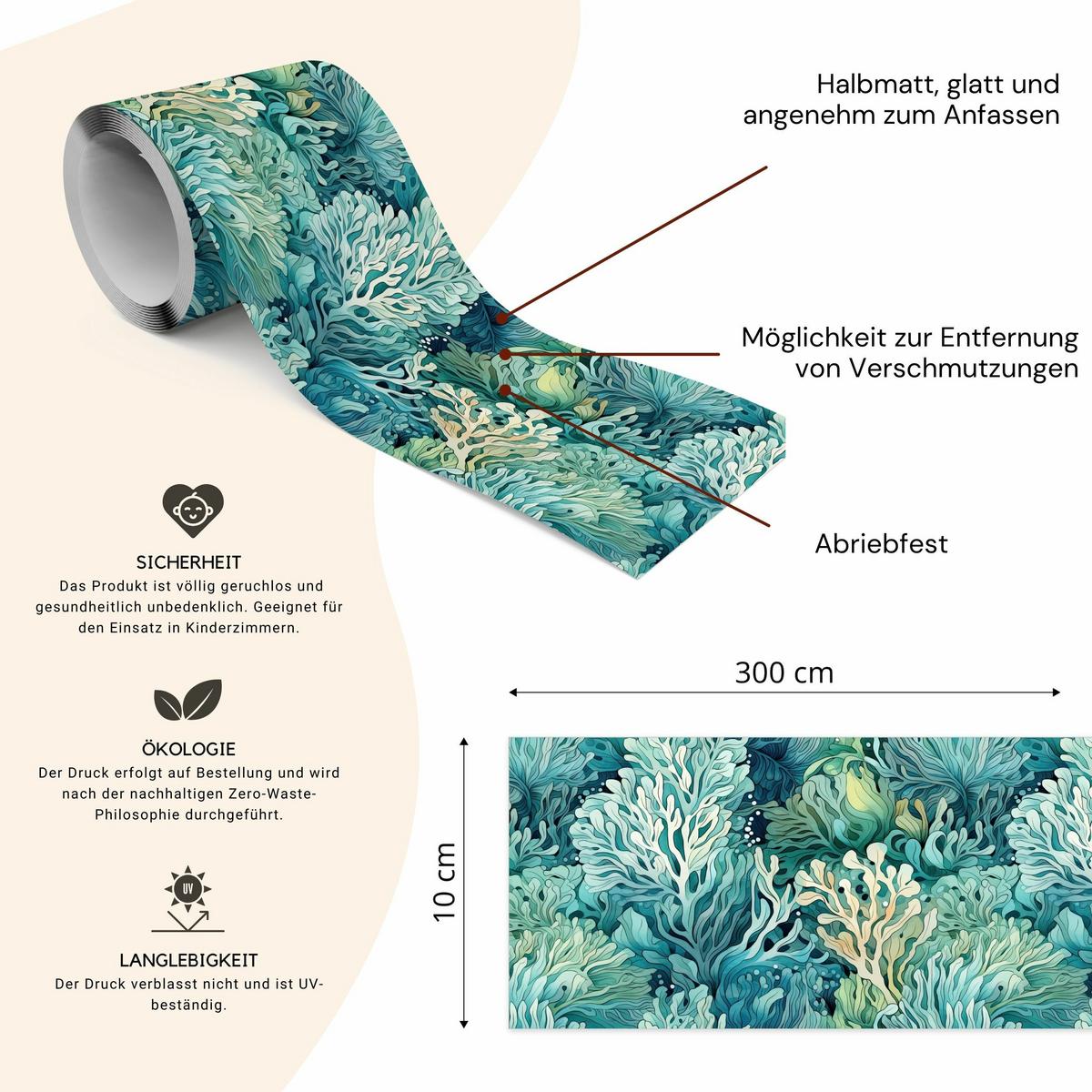 TAPETENBORDÜRE selbstklebend MEERESPFLANZEN Flora Natur - Blau/Grün, Papier (10/300/300cm) - Muralo