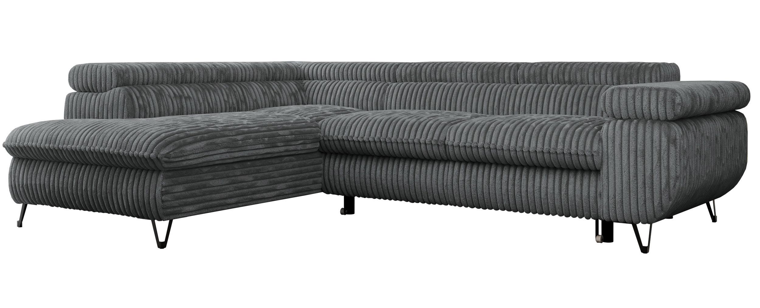 ECKSOFA PEDRO L Dunkelgrau Cord - Links Seite - Dunkelgrau/Schwarz, Textil/Metall (208/273cm) - MKS