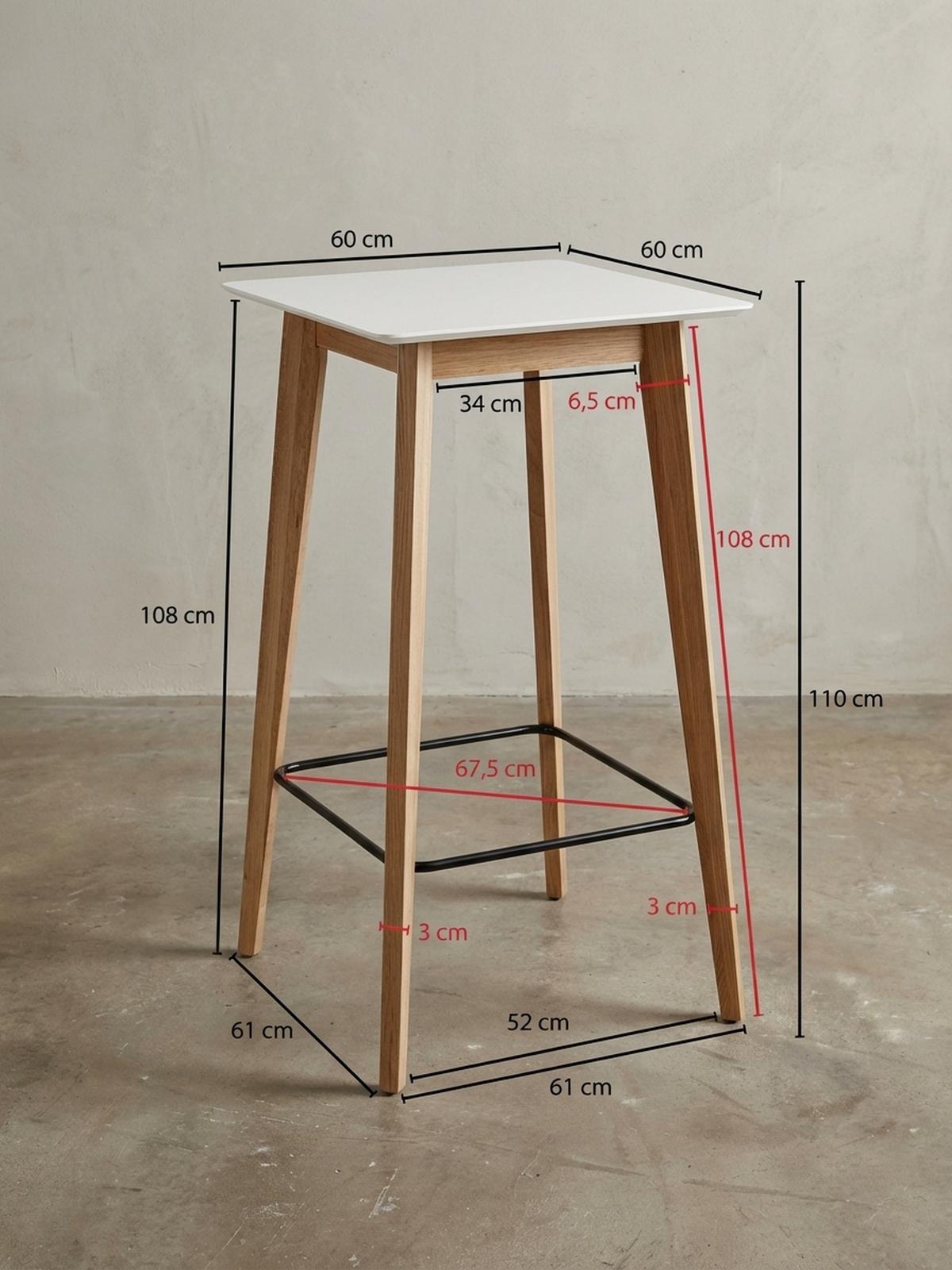 BARTISCH – Skandinavisch, Eichenbeine, quadratisch, 50 kg Belastbarkeit - Weiß/Braun, Eichenholz/Holz (60/60/110cm) - KADIMA DESIGN