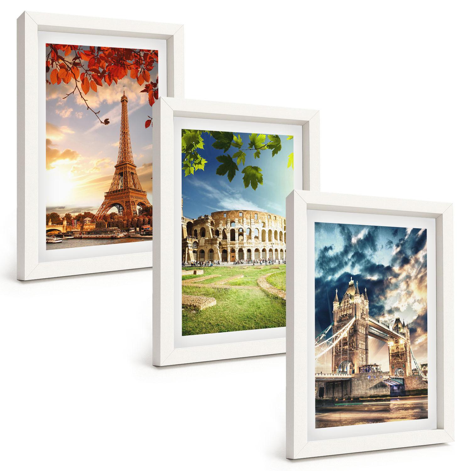 BILDER SET 3er Set - 20x30 cm Weißer Rahmen - Denkmäler Europas - Weiß, Kunststoff (20/30cm) - TULUP