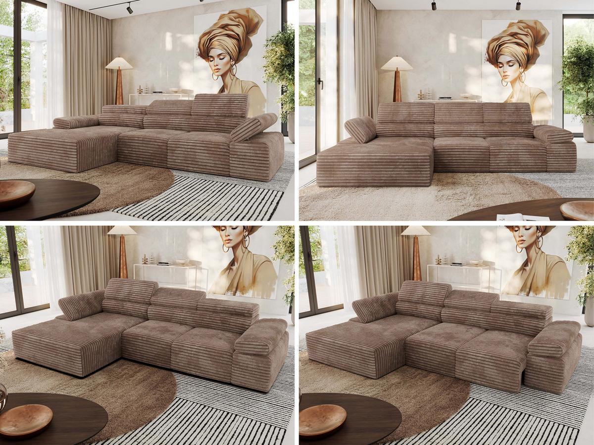 ECKSOFA RILASSO L Braun Cord - links - Schwarz/Braun, Kunststoff/Textil (296/174cm) - MKS