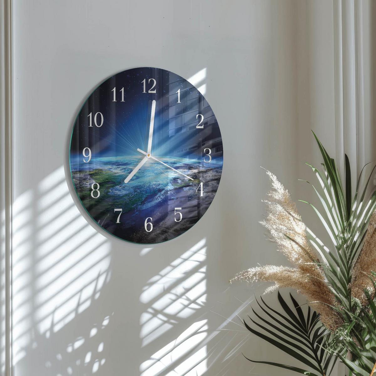 WANDUHR aus Glas Ø30 cm - Das Universum der Erde - Blau, Glas (30/30/0.4cm) - TULUP
