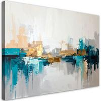 BILD auf Leinwand, Türkisfarbene moderne Abstrakt - Blau, Textil (60/40cm) - Feeby
