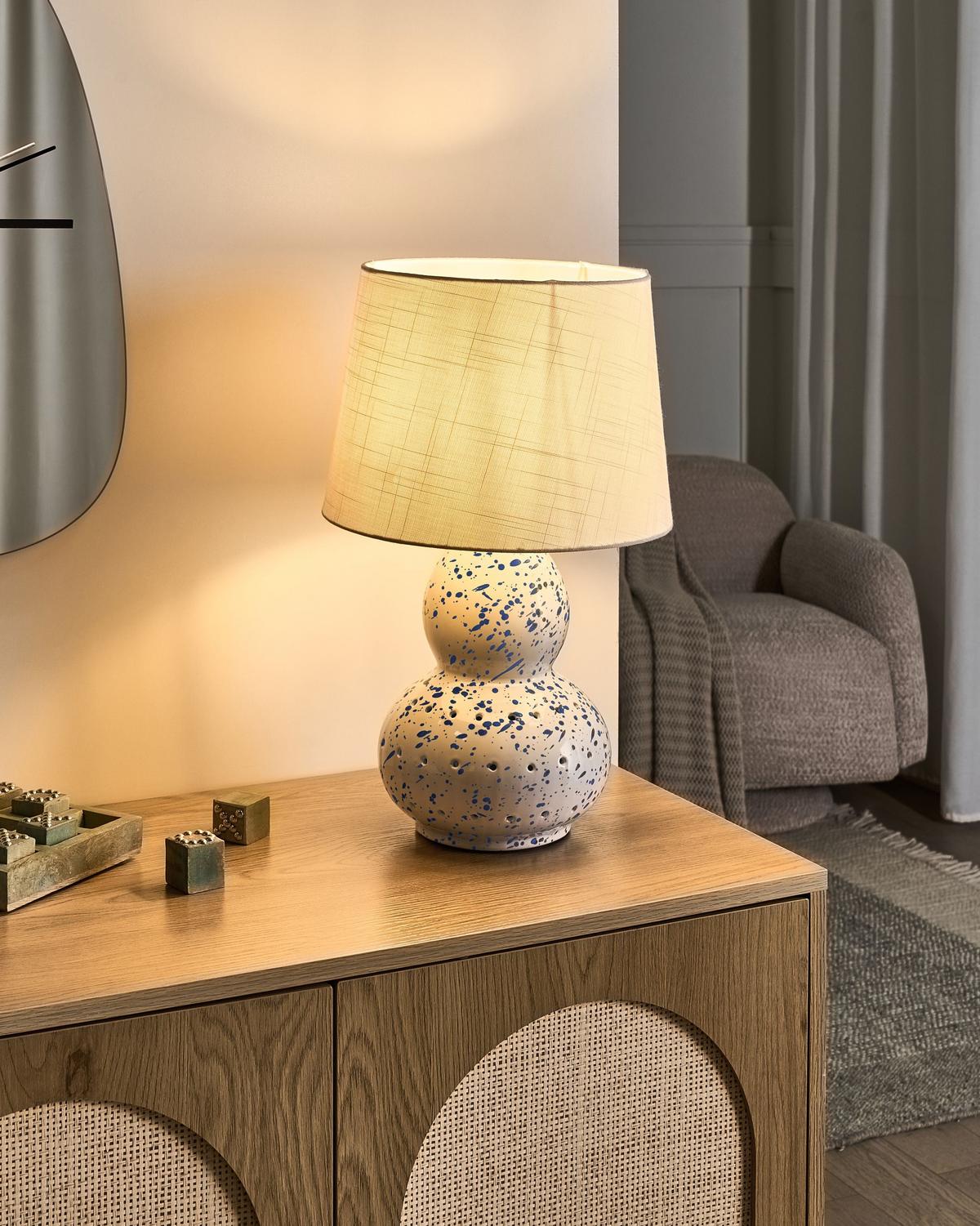 TISCHLAMPE Keramik Weiß/Blau Macal - Blau/Weiß, Keramik (28/28/46cm) - Beliani