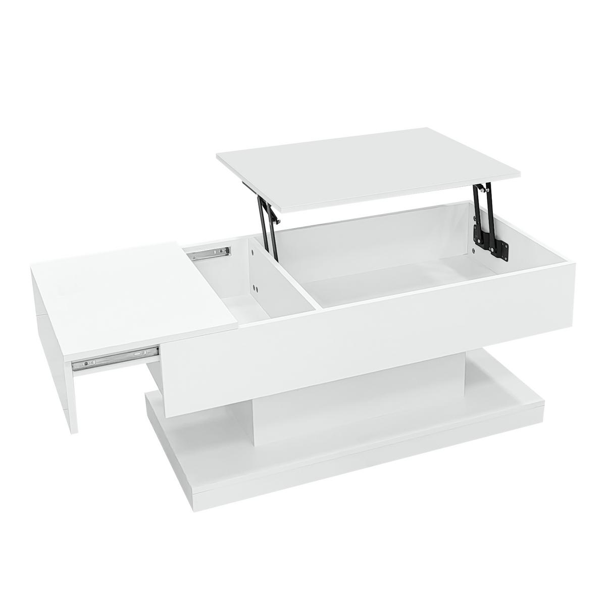 COUCHTISCH Weiß Hochglanz mit Stauraum & Lift-Top - Weiß, Holzwerkstoff/Metall (50/100/45cm) - Urban Meuble