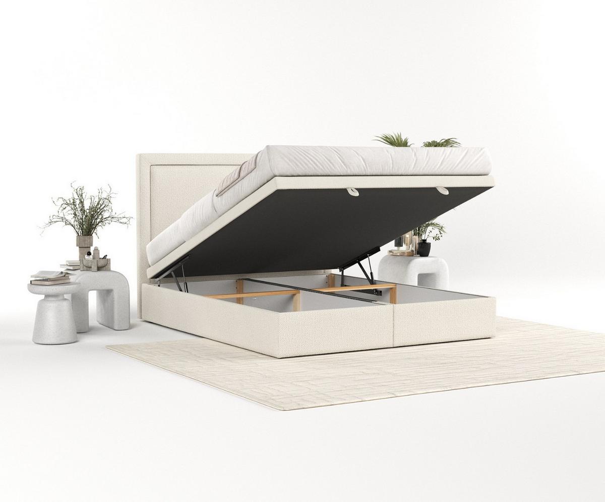 POLSTERBETT Salma mit Stauraum 140/200 cm Hellbeige im Alta Stoff - Sandfarben/Schwarz, Holz/Holzwerkstoff (140/200cm) - AltaBeds