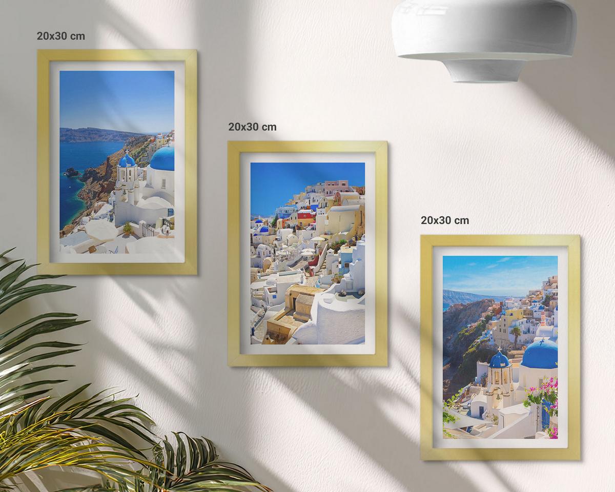 BILDER SET 3er Set - 20x30 cm Goldrahmen - Landschaftsarchitektur Oia Santorini - Goldfarben, Kunststoff (20/30cm) - TULUP