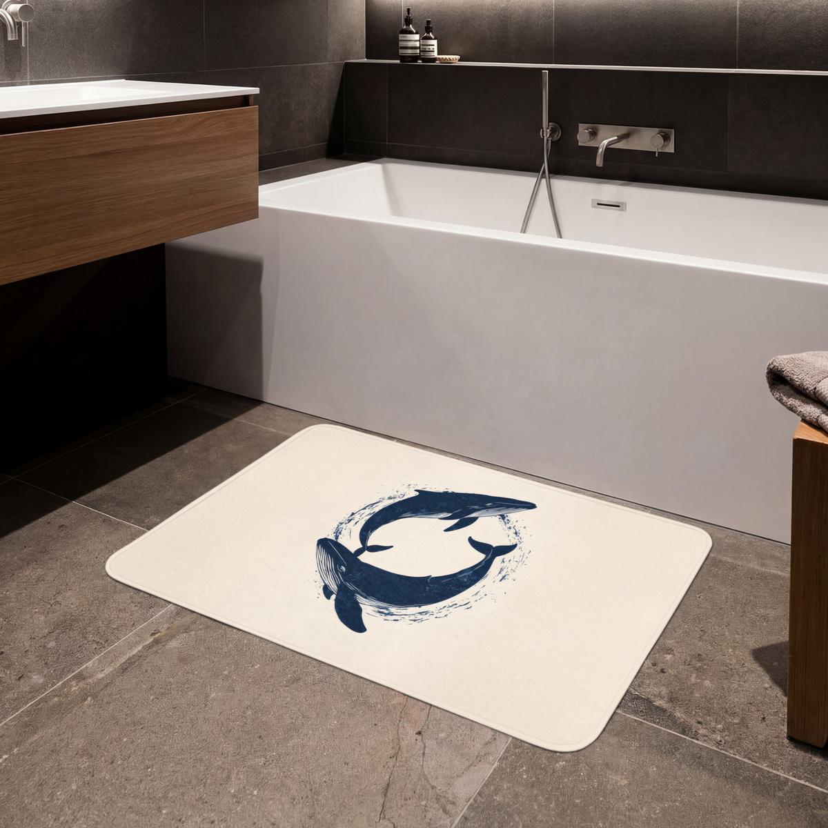 BADEMATTE Wale - Spritzer - Kreis - Dunkelblau 90x60 cm - Dunkelblau, Textil (90/60cm) - OnlyWow