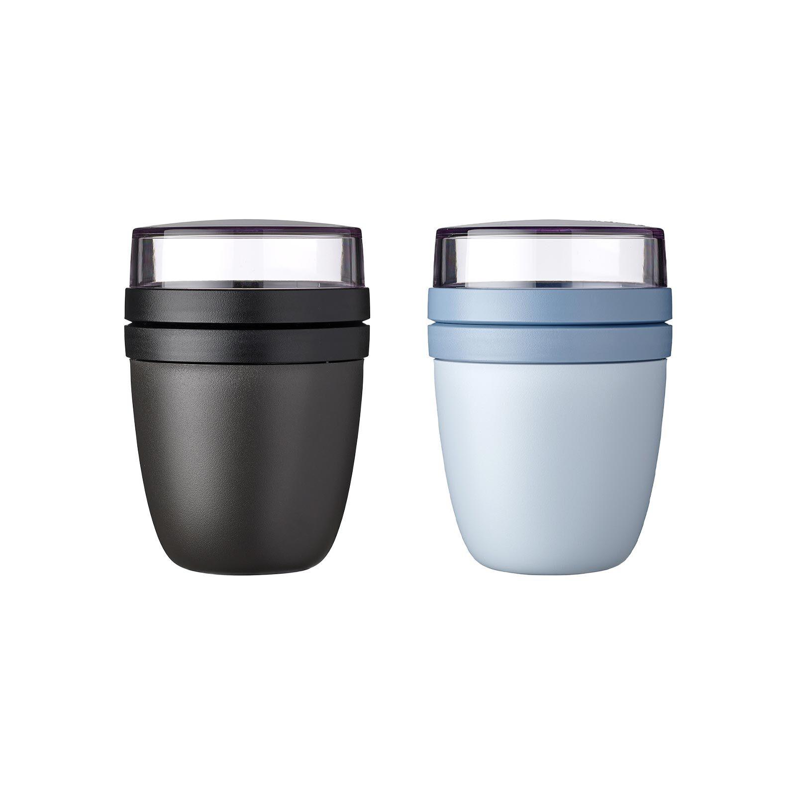LUNCHPOTS NORDIC BLACK & NORDIC SAGE Ellipse blau-schwarz ø 10.7 cm 2er Set - Blau/Schwarz, Kunststoff (10.7/16.9/10.7cm) - Mepal