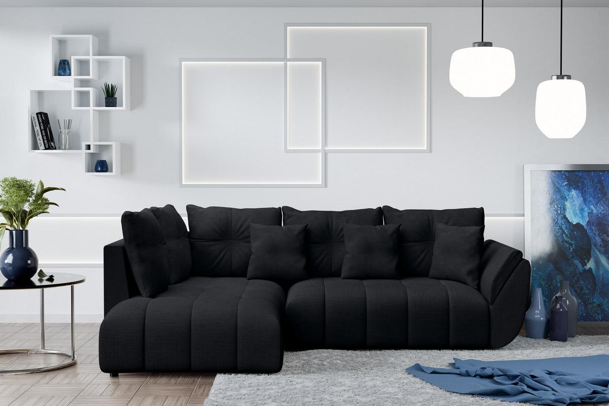 ECKSOFA L Form Corleone Schwarz 268/192/96 cm mit Schlaffunktion - Schwarz, Kunststoff/Textil (268/192cm) - AX Living