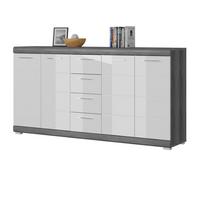 SIDEBOARD weiß Hochglanz und Rauchsilber grau 165 cm, Anrichte 4-türig, 4 Schubladen - Weiß Hochglanz/Silberfarben, Holzwerkstoff/Kunststoff (165/85/37cm) - Inn.Furn