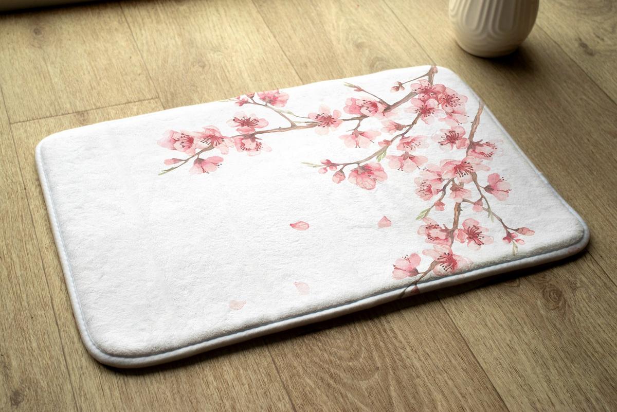 BADTEPPICH 90x60 cm Japanische Blumen - Weiß, Textil (90/60cm) - TULUP