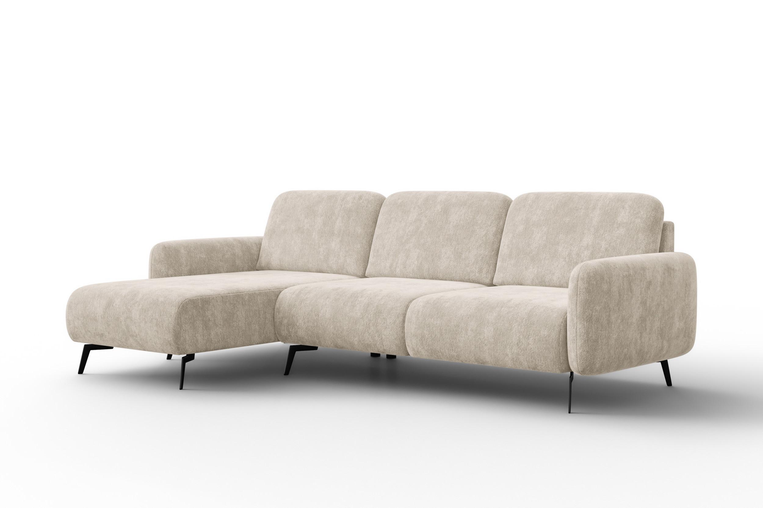 ECKSOFA FEBE 4-Sitzer LINKS, cremefarbener Chenille-Stoff - Creme/Schwarz, Holz/Textil (264/157cm) - Wozimo