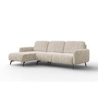ECKSOFA FEBE 4-Sitzer LINKS, cremefarbener Chenille-Stoff - Creme/Schwarz, Holz/Textil (264/157cm) - Wozimo