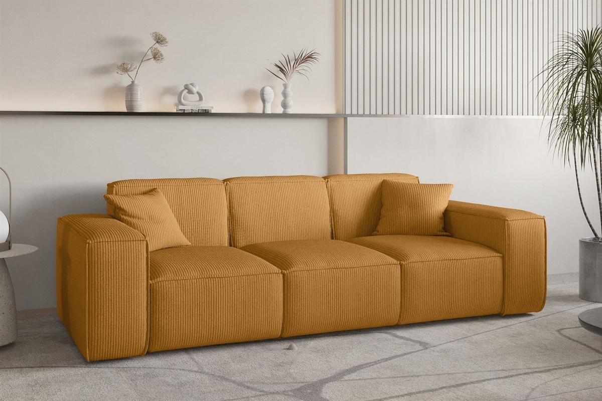 SOFA Celes Premium 3-sitzer Stoff Scala - Currygelb, Holzwerkstoff/Textil (225/73/88cm) - Fun Möbel