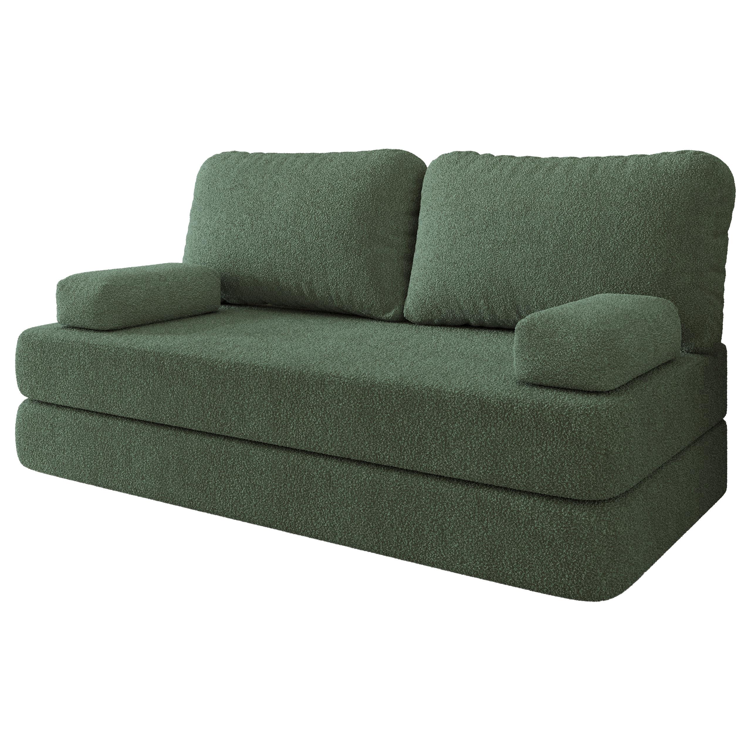 BETTSOFA NIKSI aus Schaumstoff Bucle-Stoff Grün Schlaffunktion - Grün, Textil (170/86/80cm) - MASSENO