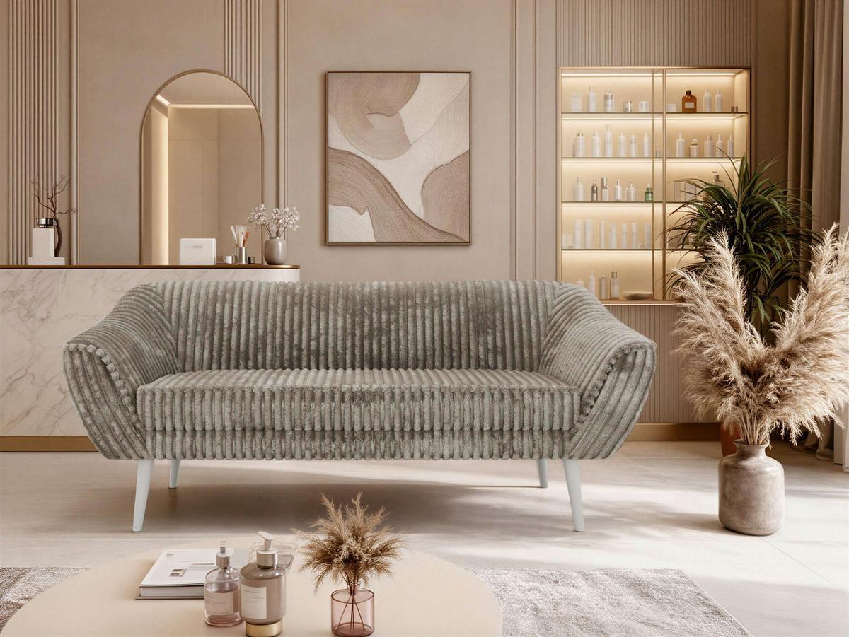 3-SITZER-SOFA PIRS - Hellbraun Cord - Weiße Beine - Hellbraun/Weiß, Holzwerkstoff/Textil (180/75/74cm) - MKS