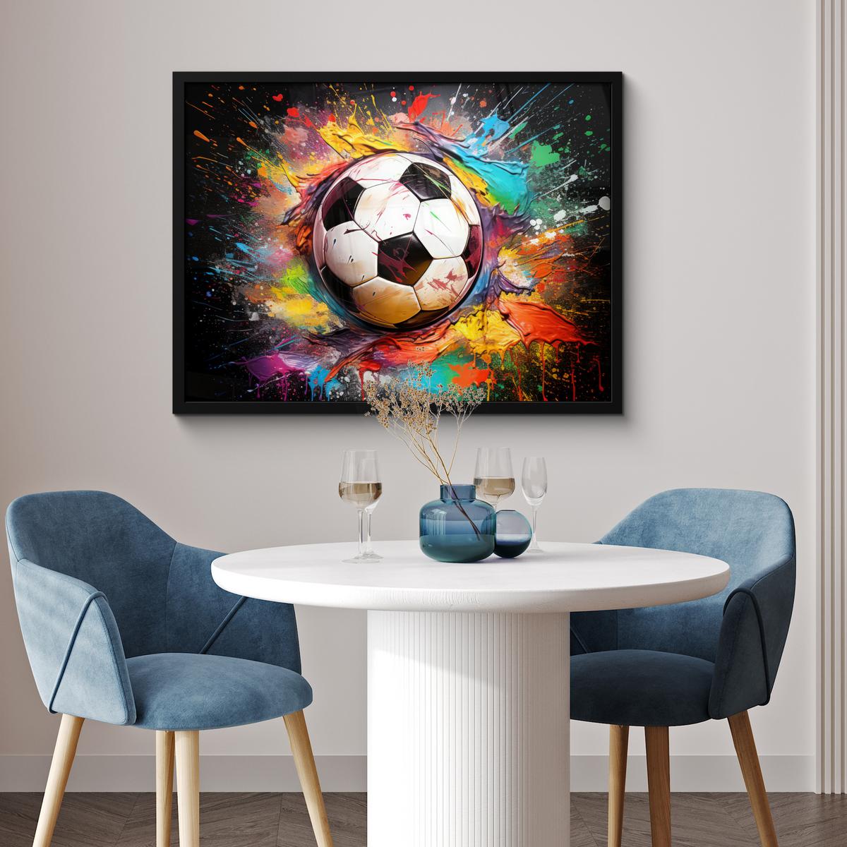 POSTER MIT RAHMENGERAHMTES BILD Fußball - Farbe - Farben - Schwarz - Weiß 80x60 cm - Weiß, Papier (80/60cm) - MuchoWow