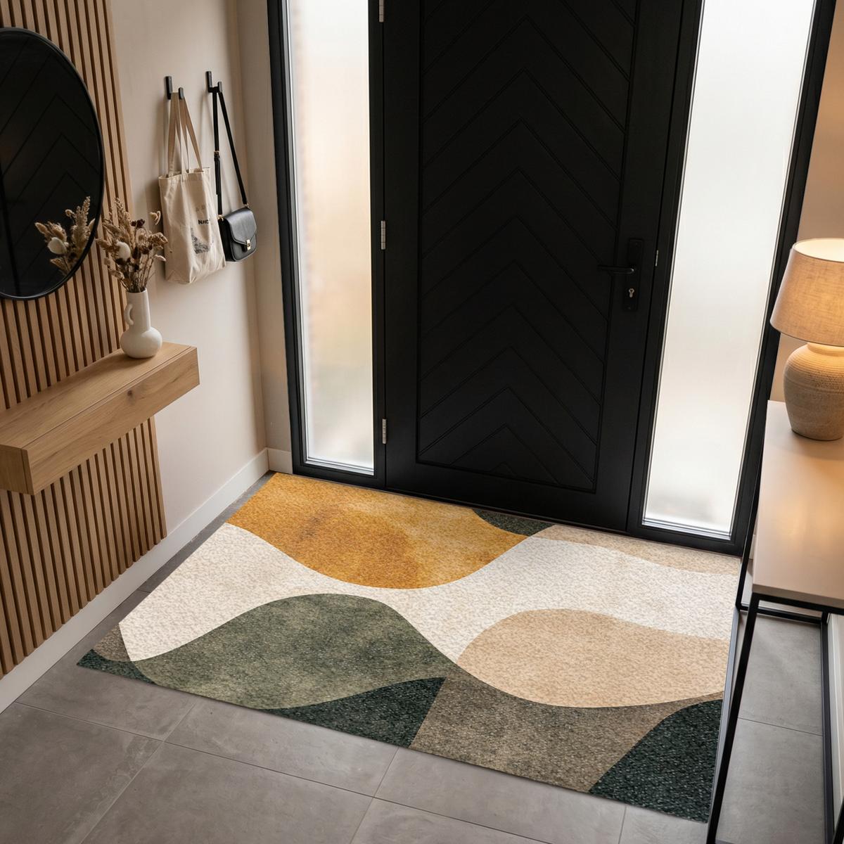FUSSMATTE Formen - Ockergelb - Abstrakt Flurteppich 180x120 cm - Multicolor, Kunststoff (180/0.4cm) - MuchoWow