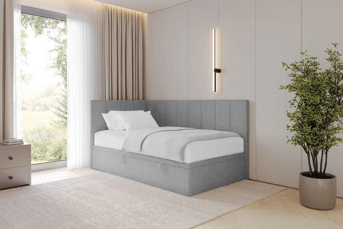 EINZELBETT Jugendbett mit Bettkasten Rechts, mit Matratze - LOVY 100x200 Grau - Anthrazit, Holzwerkstoff/Textil (100/200cm) - ALTDECOR